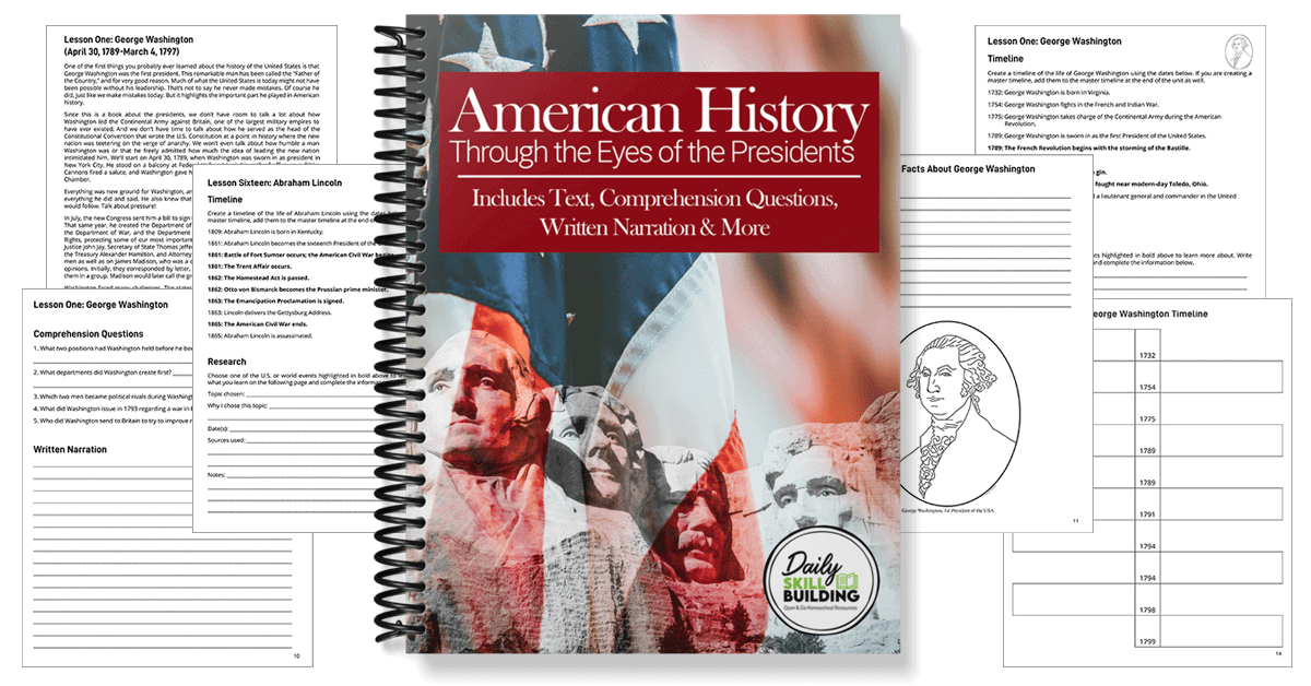 American history workbook cover and and background of free printable history pages from book for example