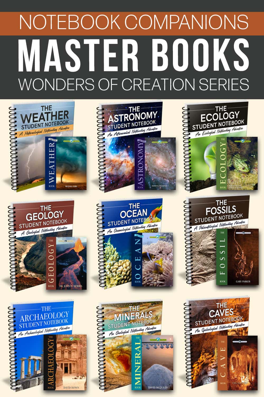 Notebook Companions for the Master Books Wonders of Creation Series - pictures of spiral notebooks and hardback books