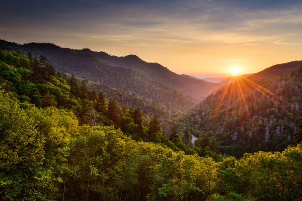 Sunset at the Newfound Gap in the Great Smoky Mountains National Park