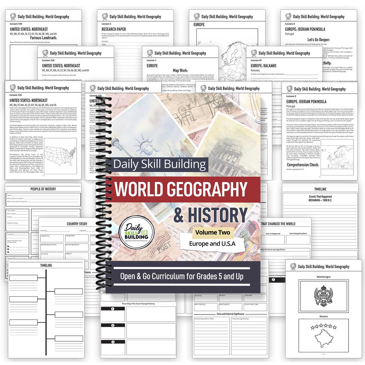 Daily Skill Building: World Geography & History Volume 1: Europe and U.S.A. Cover and Notebooking Pages