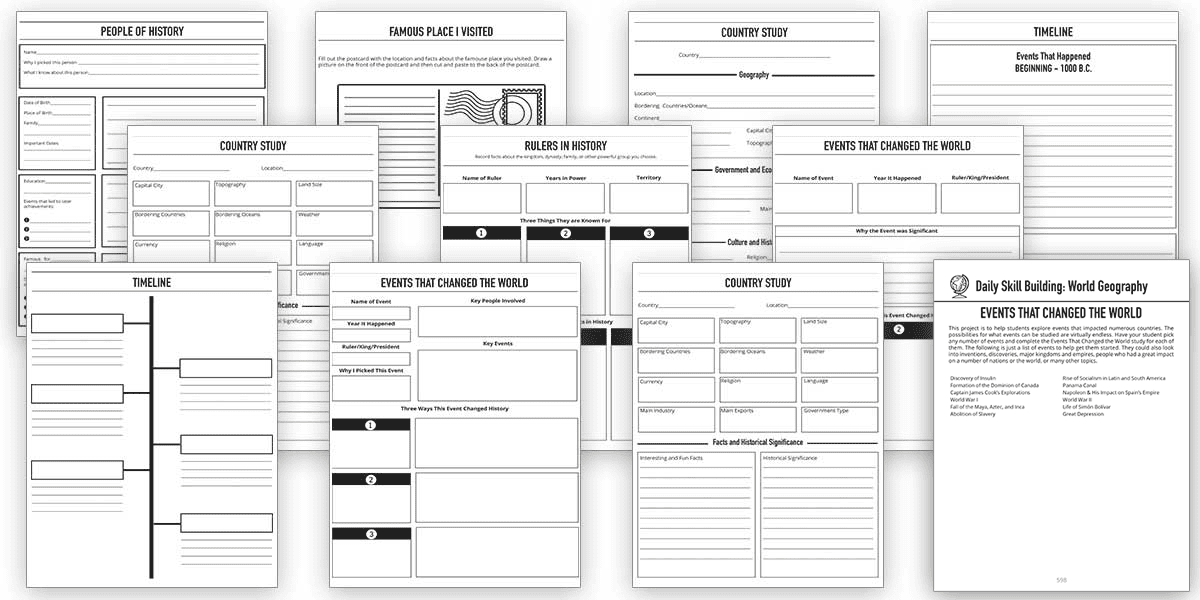 Daily Skill Building: World Geography & History Year Three Sample Notebooking Templates