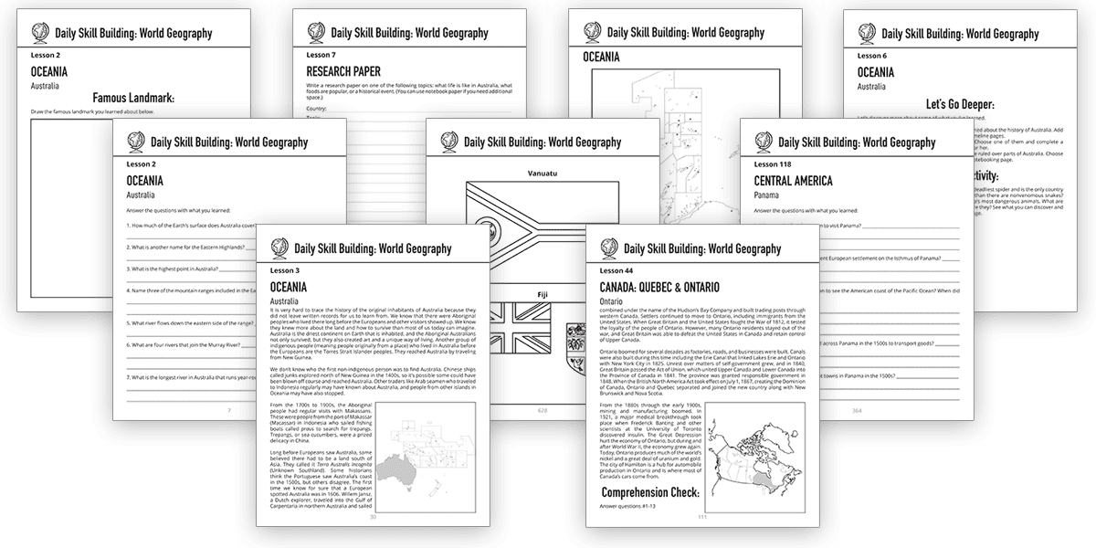 Daily Skill Building: World Geography & History Year Three Sample Pages