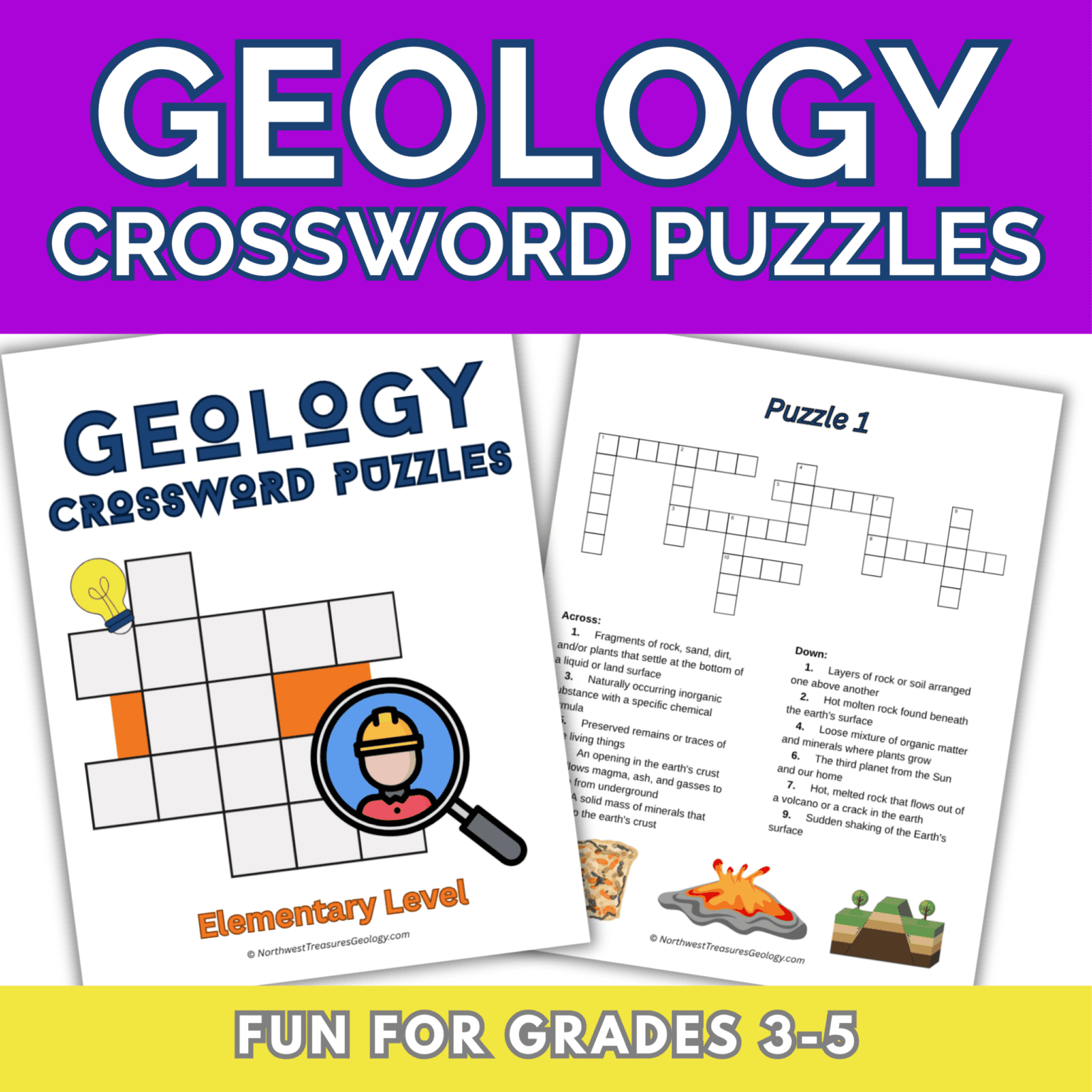 Geology Crossword Puzzles for Elementary Students - Daily Skill Building